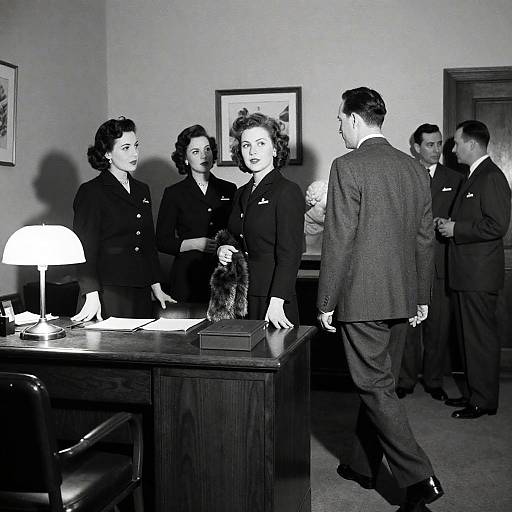 1950s Office Scene in Black and White