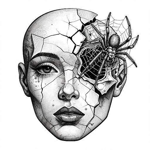 Geometric Woman with Spider Emergence