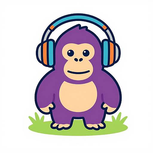 Colorful Gorilla Wearing Headphones Cartoon