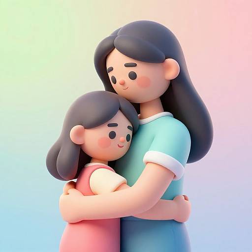 3D Minimalist Mother-Daughter Hug