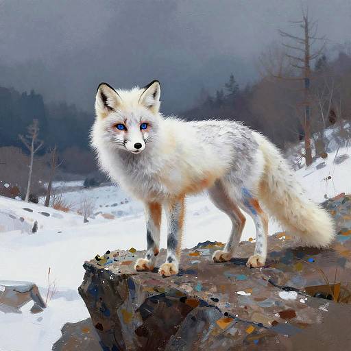 White Fox on Snowy Cliff