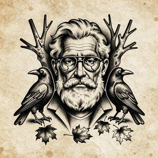 Vintage Tattoo Flash Elderly Man Illustration