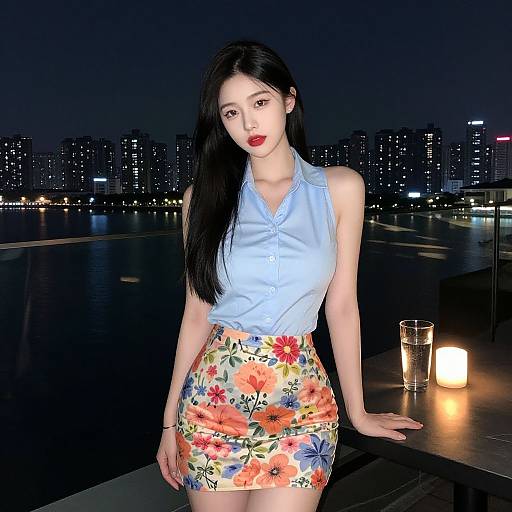 Nighttime Rooftop Portrait of Asian Woman