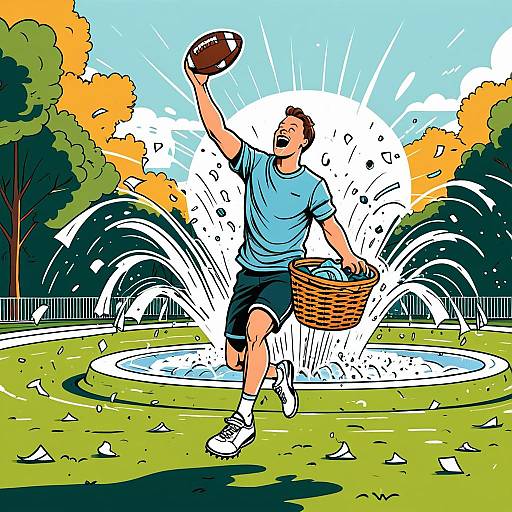 Energetic Football Enthusiast Jumping in Park