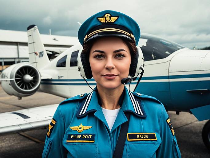 Woman in Blue Pilot Uniform