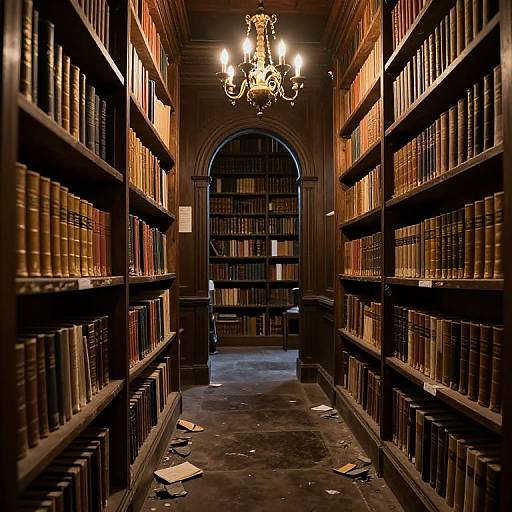 Silent Books in Dimly Lit Library