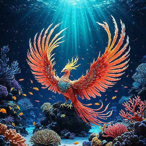 Ancient Celestial Phoenix Above Coral Reef