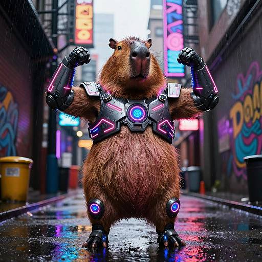 Cyberpunk Gigachad Capybara Flexing