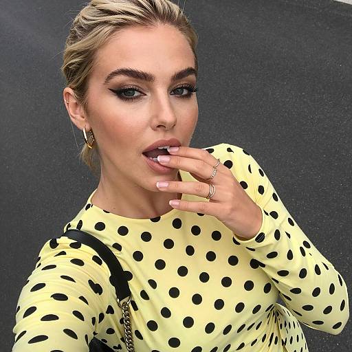 Stylish Woman's Selfie in Polka Dots