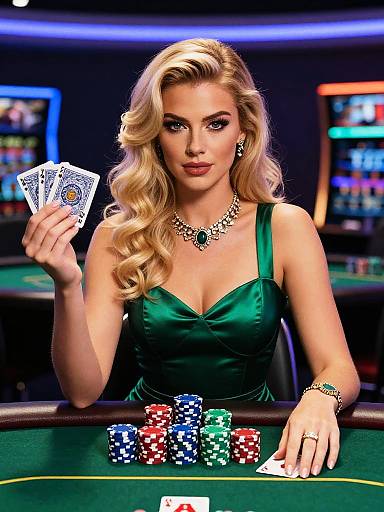Glamorous Blonde Woman Playing Poker