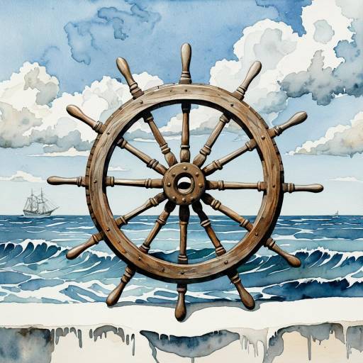 Whimsical Ship's Wheel Under Ocean Breeze Whimsical Ship's Wheel Under Ocean Breeze