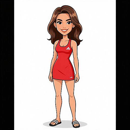 Sporty Woman in Red Mesh Dress