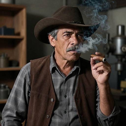 Intense Cowboy in Industrial Setting