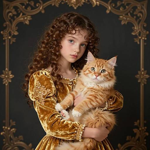 Enchanting Girl with Orange Cat Illustration