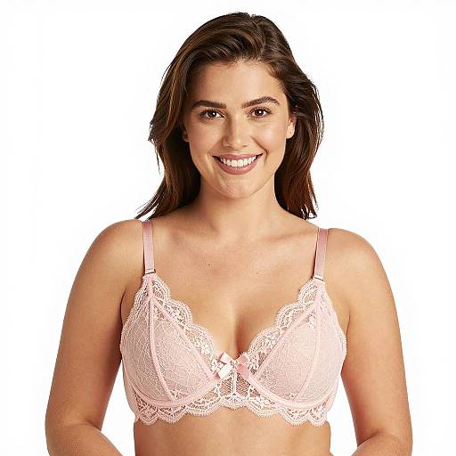 Smiling Woman in Pink Lace Bra