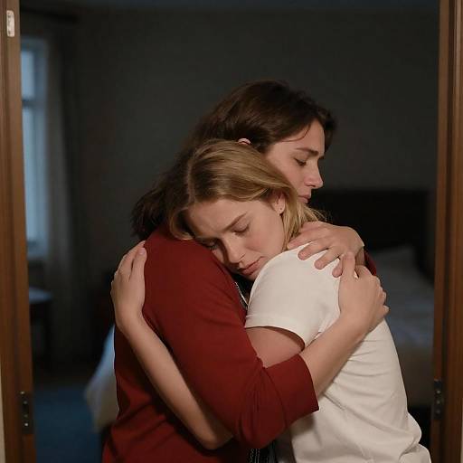 Emotional Embrace in a Dimly Lit Room