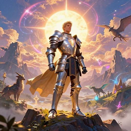 Heroic Paladin on Mountain Peak