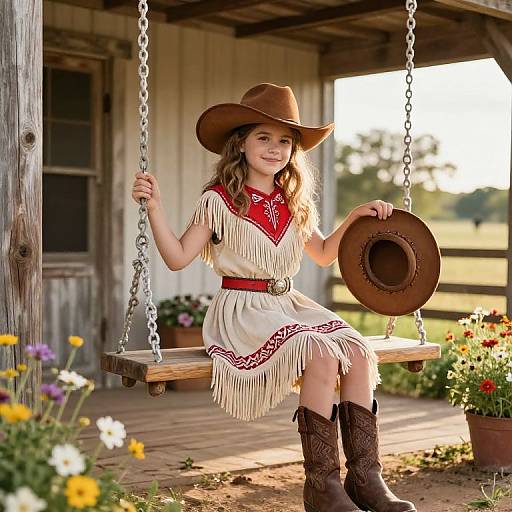 Playful Western Dress on Porch Swing