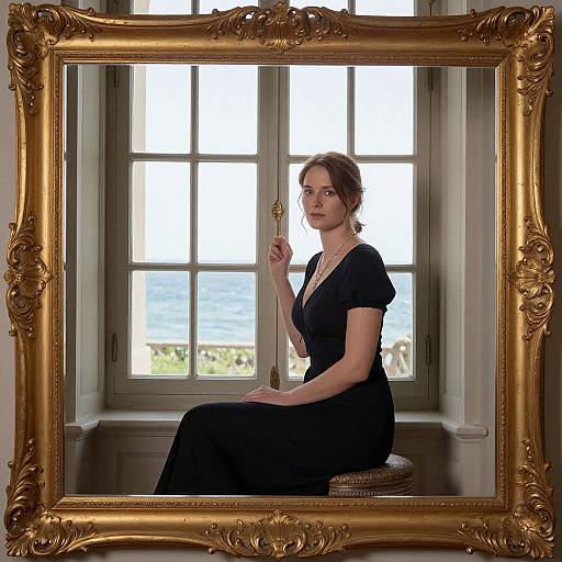 Elegant Woman by Ornate Window