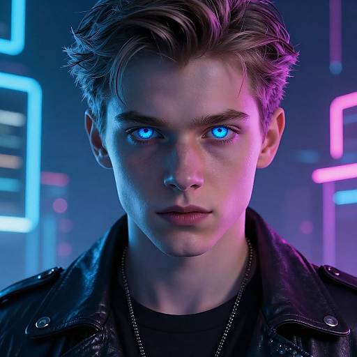Cyberpunk Portrait of Blue-Eyed Boy