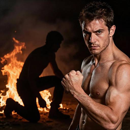 Intense Firefighter in Dramatic Flames