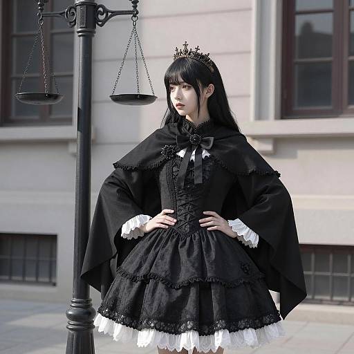 Gothic Woman with Crown and Cape Outdoors