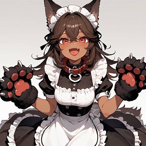 Dark-Skinned Anime Maid with Animal Ears