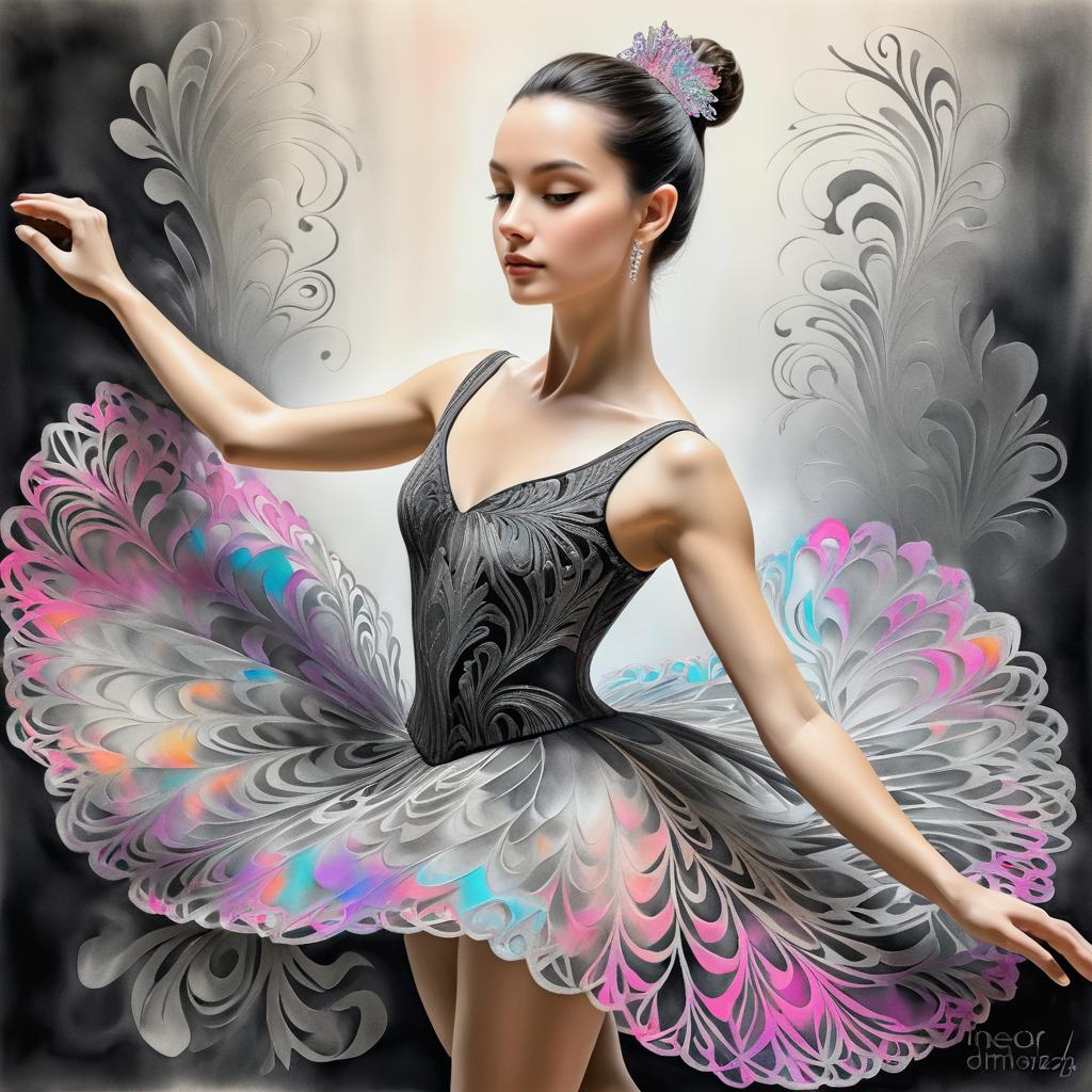 Elegant Ballerina in Charcoal Sketch