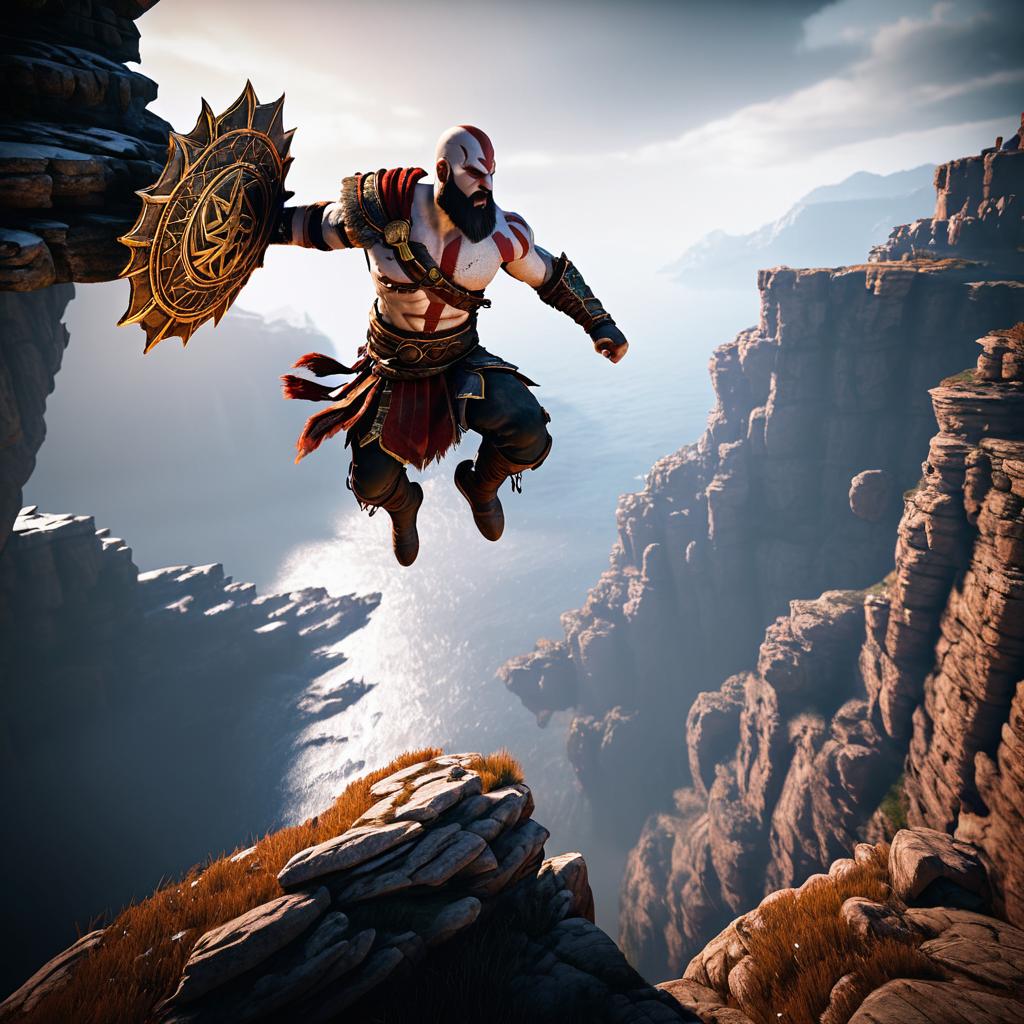 Epic Kratos Leap Over Cliff Scene