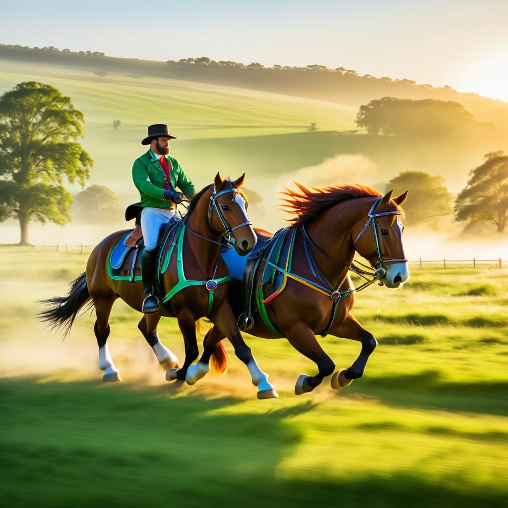 Galloping Horses in Lush Morning Light