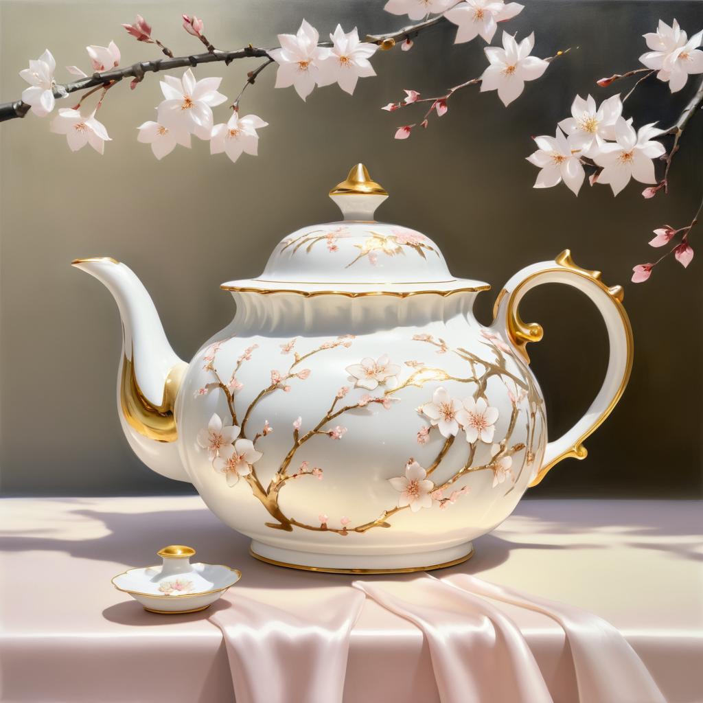 Delicate Porcelain Teapot with Cherry Blossoms