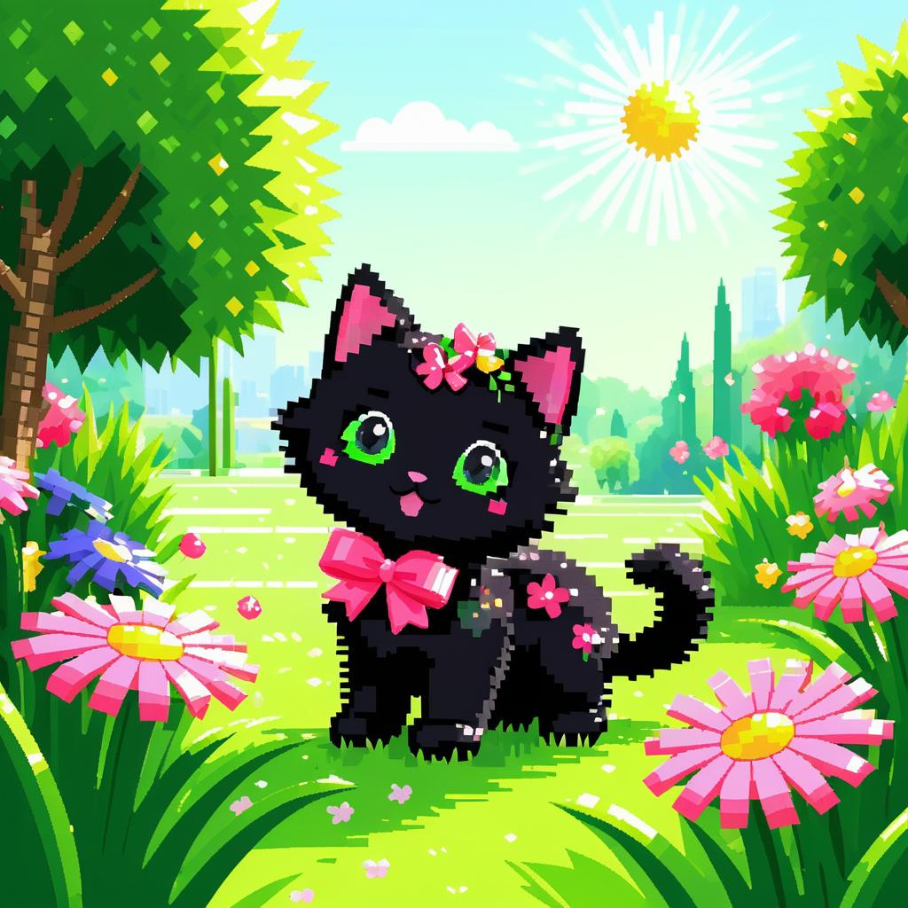 Charming Black Kitten in Garden