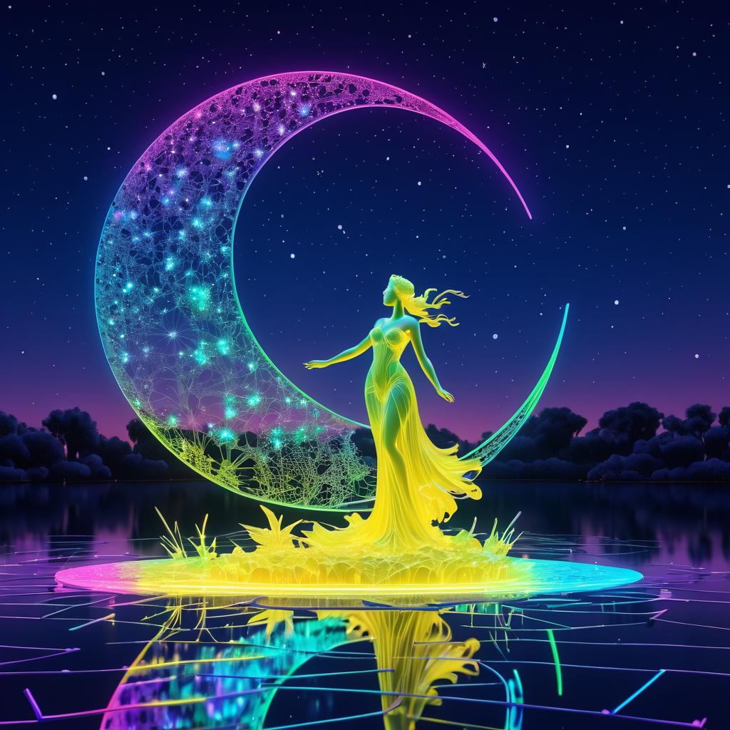 Fantasy Night Sky with Glowing Fairy Statue