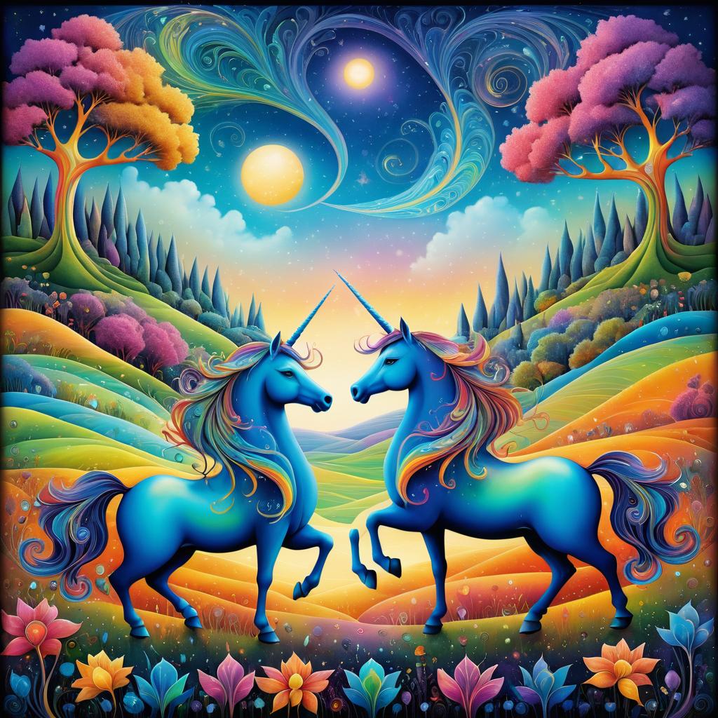 Whimsical Unicorns in a Dreamy Landscape