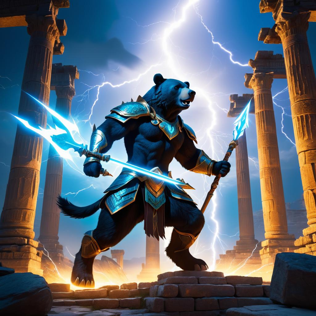 Epic Centaur-Bear in Ruins at Twilight