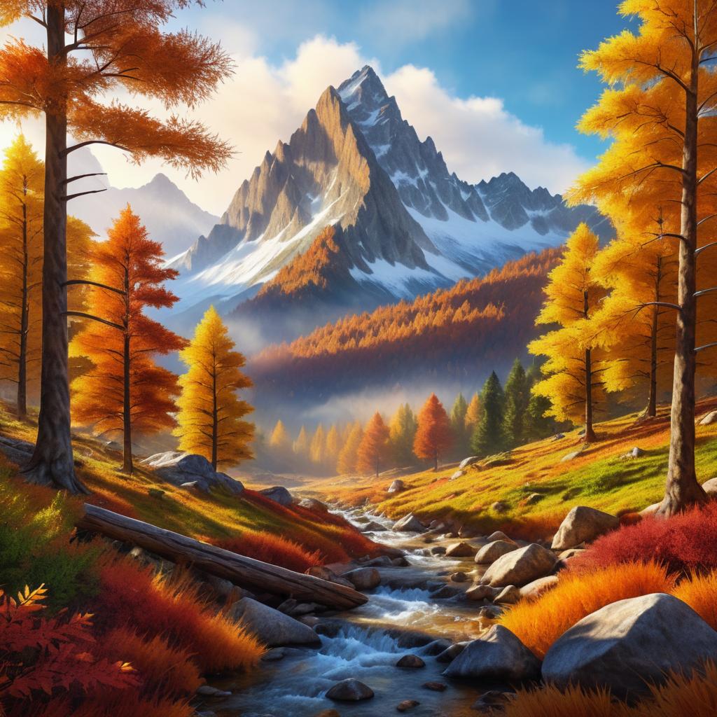 Vivid Autumn Mountain Landscape Art