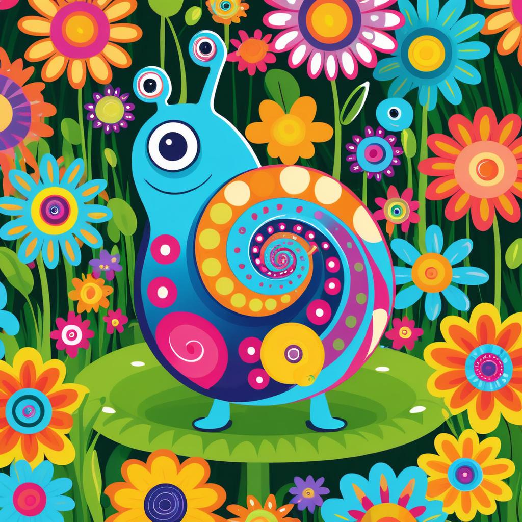 Whimsical Snail in a Flower Patch