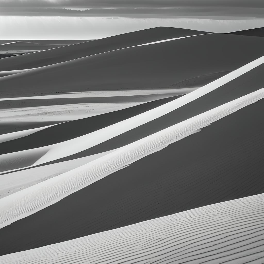 Monochrome Sandy Dunes Under Overcast Skies