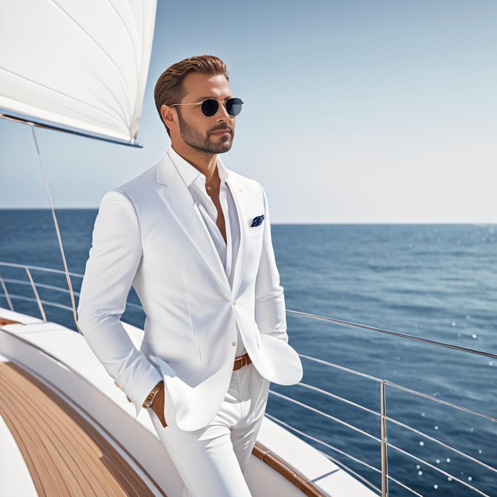 Elegant Man on Yacht in Tailored Suit