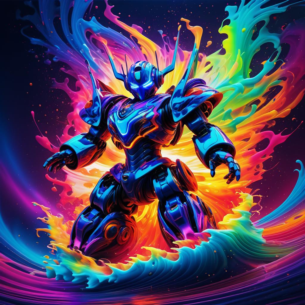 Surreal Robot in Vibrant Color Explosion