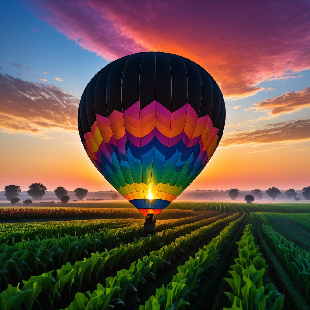 Dawn Hot Air Balloon with Farmer Silhouette