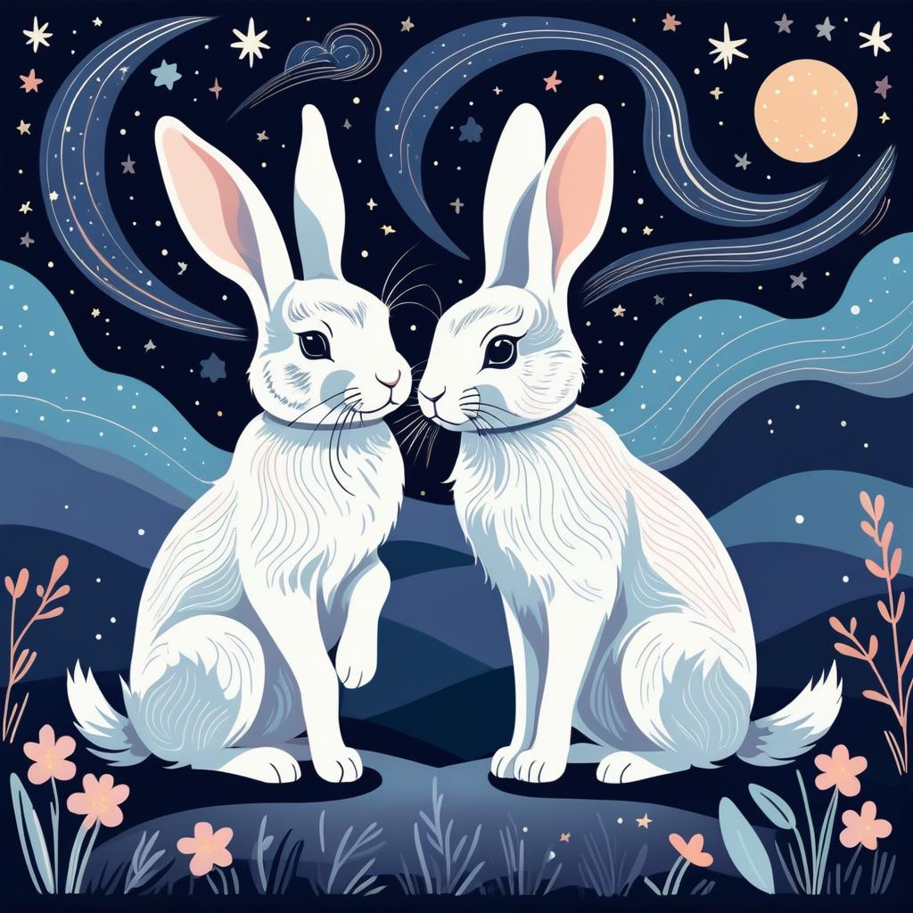 Playful Rabbits Under a Starry Sky