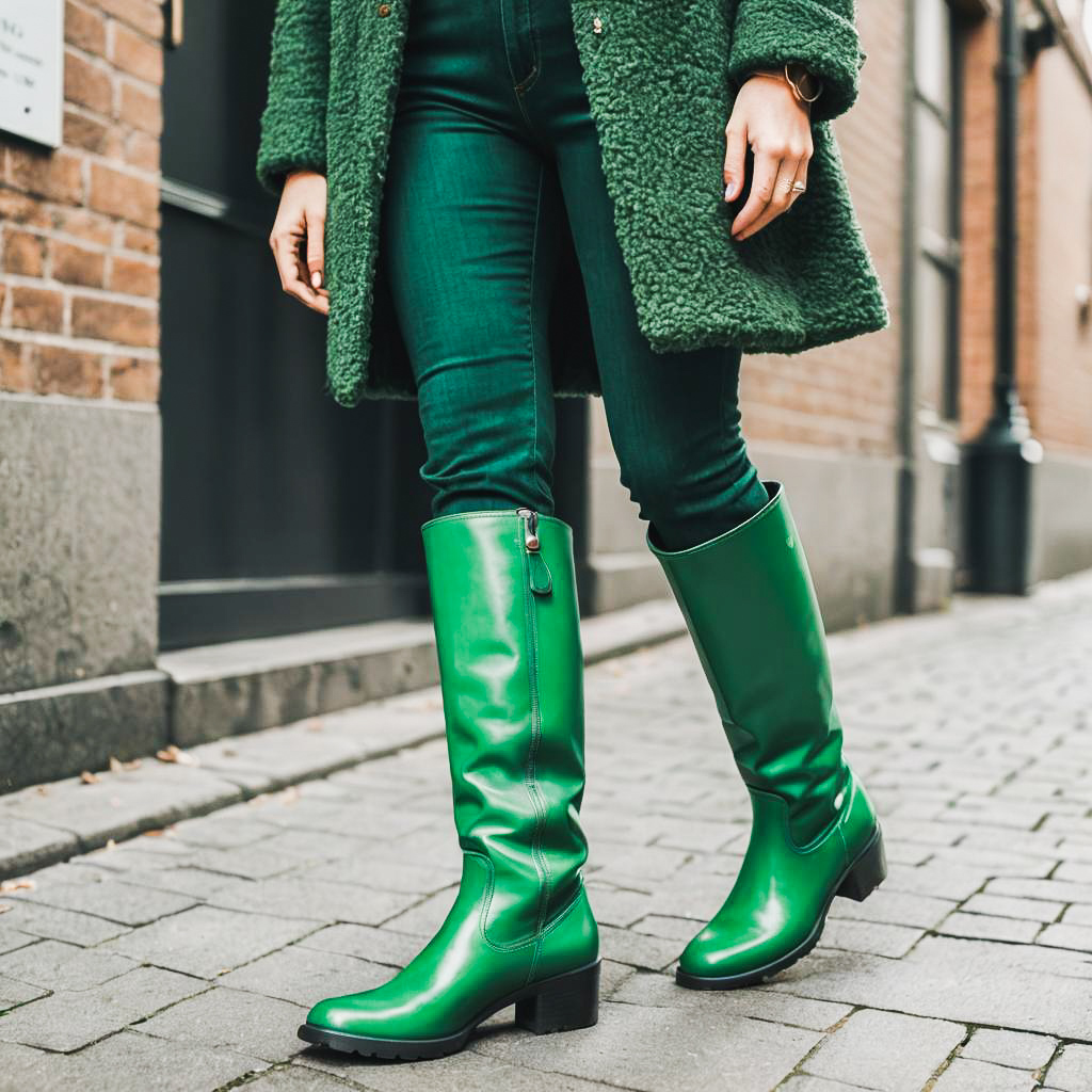 Stylish Woman in Green Boots