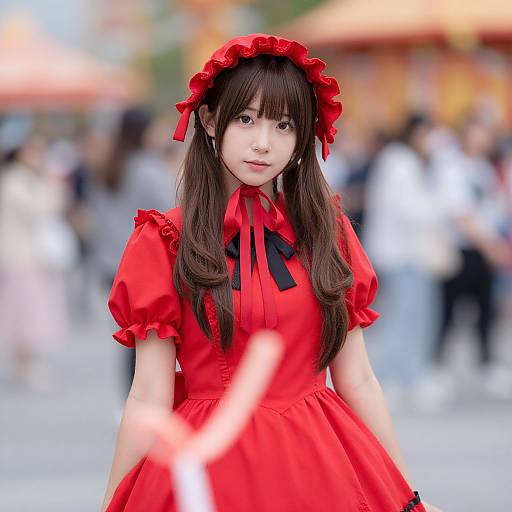 Realistic Girl in Red Carnival Costume
