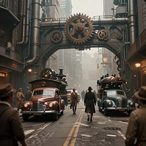 Dieselpunk 1940s City Street Scene