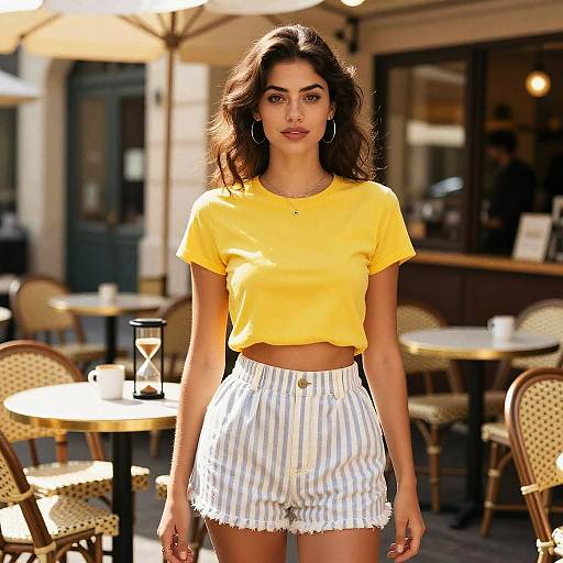 Summer Style Hourglass Woman at Cafe