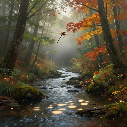 Impressionistic Autumn Forest from Dragonfly View