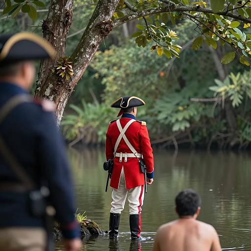 Soldier by the Tranquil Forest Stream