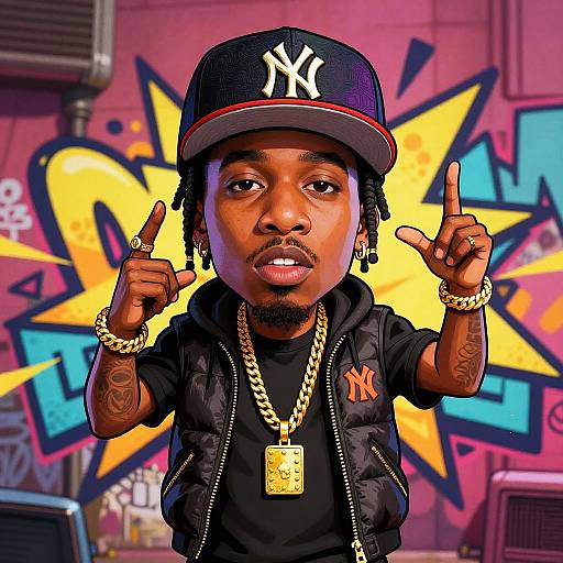 Vibrant Rapper Caricature Illustration