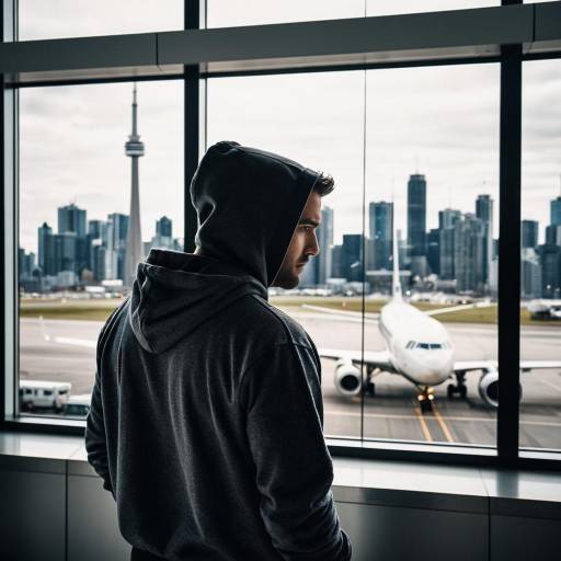 Man in Hoodie Waiting at Toronto Airport